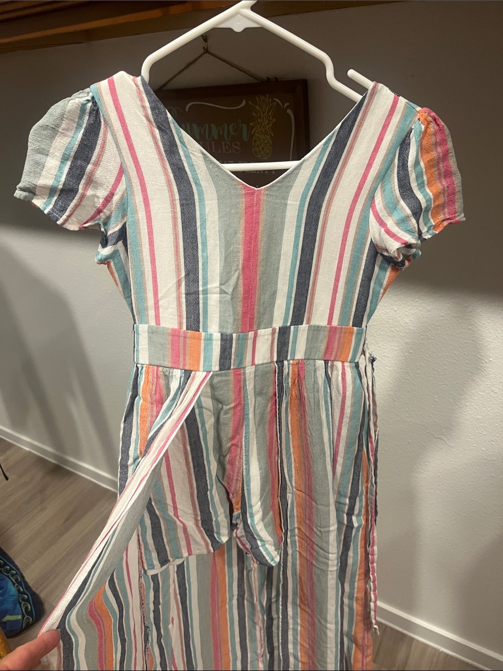 Girls Striped V-Neck Maxi Dress - Multicolor